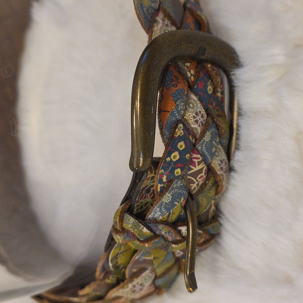 Vtg Fossil Colorful Floral Patterned Quilted Look Leather Braided Belt Womens OS - Picture 4 of 7